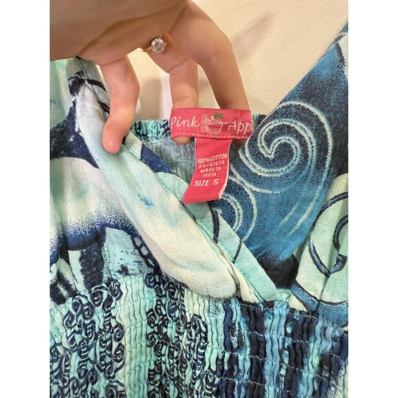 Pink Apple Vintage y2k Mixed Blue White Geo Print Maxi Sundress, Coastal beachy - Picture 5 of 10